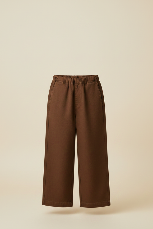 Pantalon Chinois Marron Ample Garçon Décontracté Élastique - Toile - vue 3