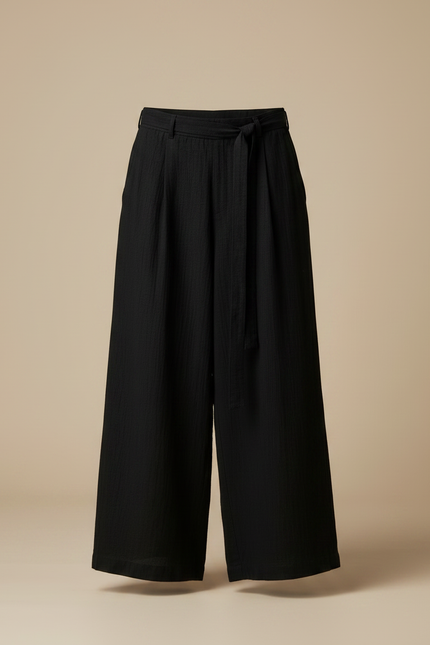 Pantalon Chinois Noir Ample Coton Ceinture Décontracté - vue 3