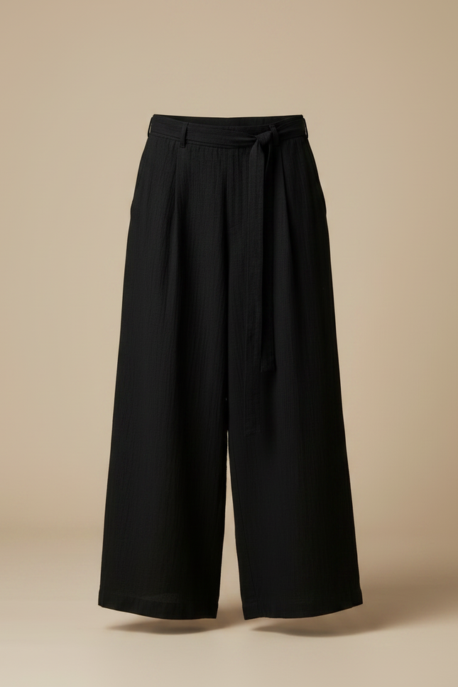 Pantalon Chinois Noir Ample Coton Ceinture Décontracté - vue 3