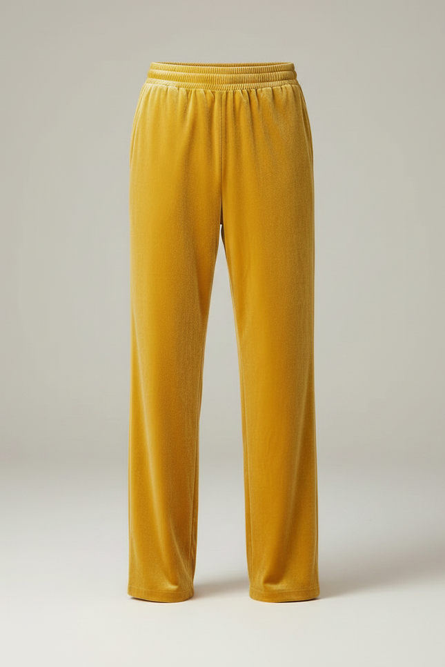 Pantalon Chinois Velours Jaune Ample Décontracté Fluide - vue 3