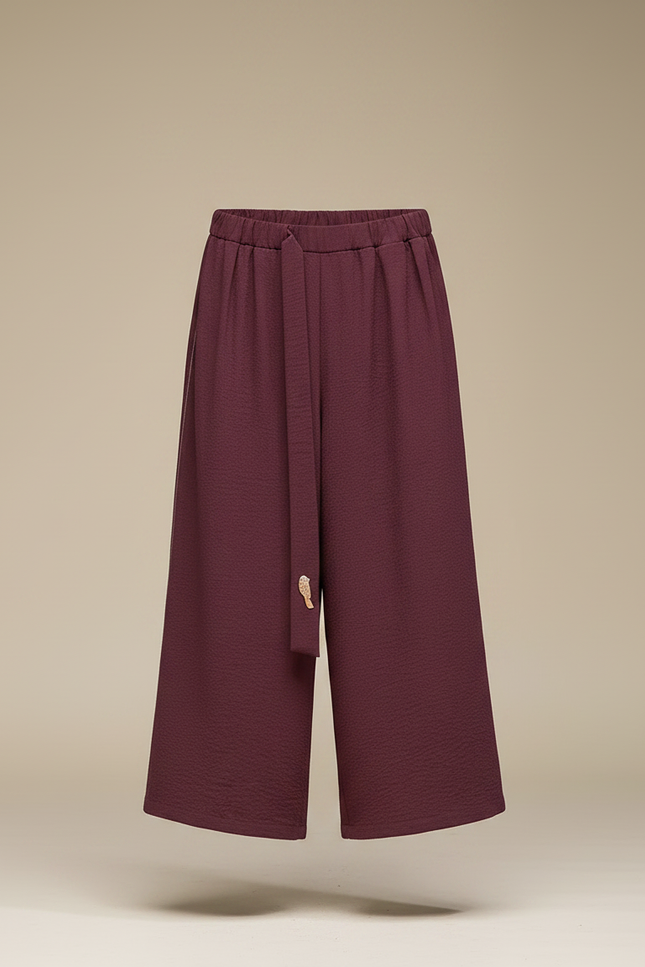 Pantalon Chinois Bordeaux Ample Fluide Décontracté - Lin - vue 3