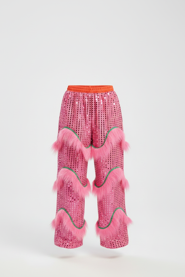 Pantalon Chinois Rose Pailleté Franges Enfant - Polyester - vue 3