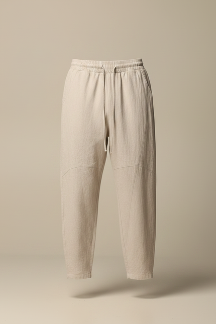 Pantalon Chinois Lin Ample Harem Beige Décontracté - vue 3