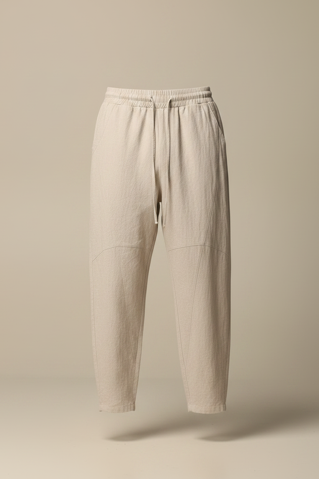 Pantalon Chinois Lin Ample Harem Beige Décontracté - vue 3