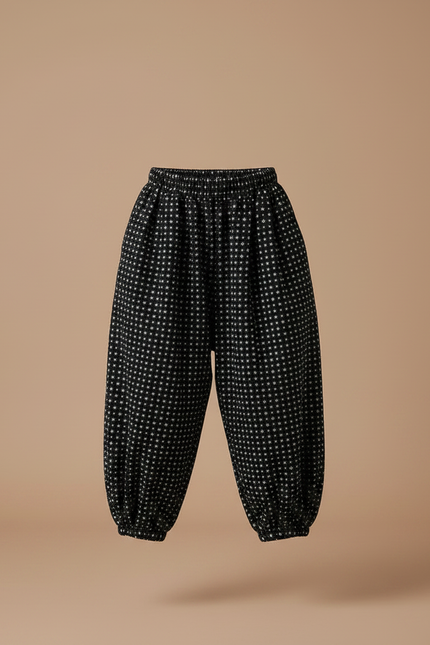 Pantalon Chinois Noir Ample Imprimé Floral Enfant Hiver - Molleton - vue 3