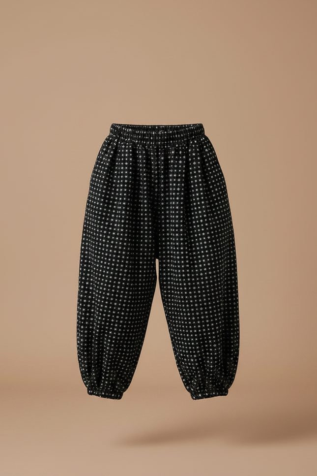 Pantalon Chinois Noir Ample Imprimé Floral Enfant Hiver - Molleton - vue 3
