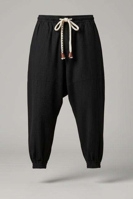 Pantalon Chinois Harem Noir Lin Ample Décontracté - vue 3