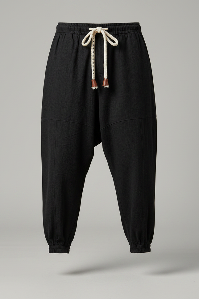 Pantalon Chinois Harem Noir Lin Ample Décontracté - vue 3