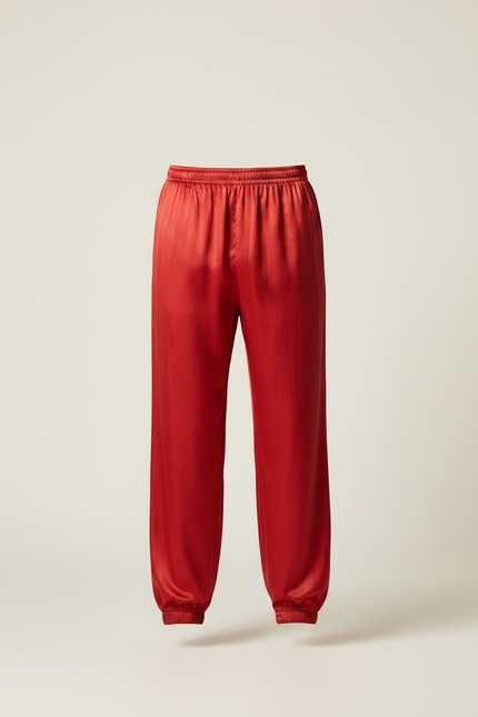 Pantalon Chinois Rouge Satiné Ample Élastiqué Homme - vue 3
