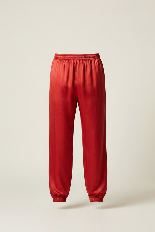 Pantalon Chinois Rouge Satiné Ample Élastiqué Homme - vue 3