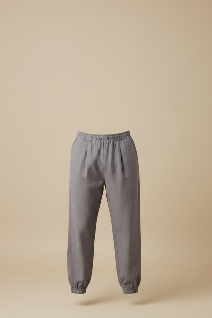 Pantalon Chinois Gris Ample Coton Lin Décontracté - vue 3