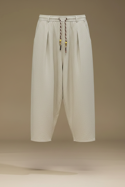 Pantalon Chinois Coton Lin Harem Beige Ample - vue 3