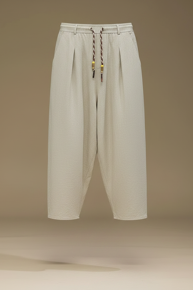 Pantalon Chinois Coton Lin Harem Beige Ample - vue 3