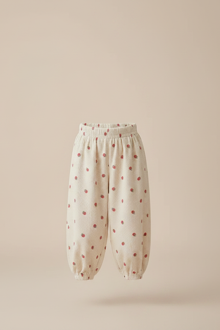 Pantalon Chinois Beige Côtelé Fraises Ample Enfant - Cordé - vue 3