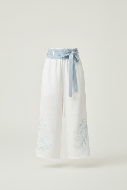 Pantalon Chinois Blanc Ample Lin Brodé Enfant - vue 3