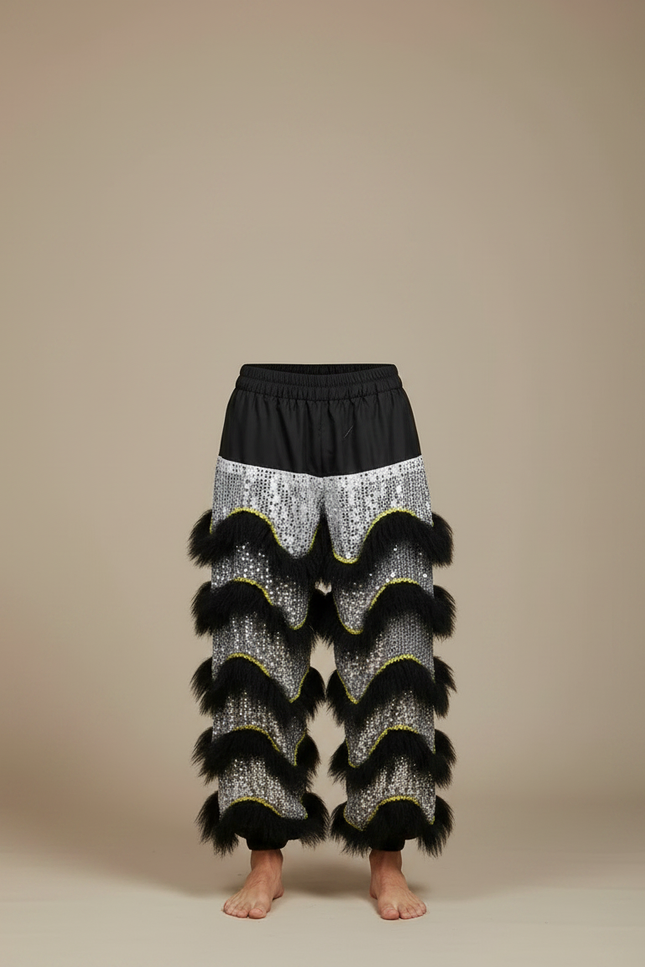 Pantalon Chinois Lion Danse Scintillant Noir Argenté Homme - Multicolore Polyester - vue 3