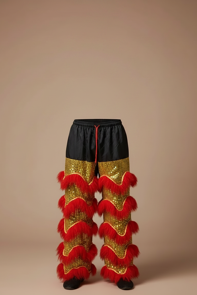 Pantalon Chinois Lion Danse Scintillant Rouge Doré Homme - Multicolore Polyester - vue 3