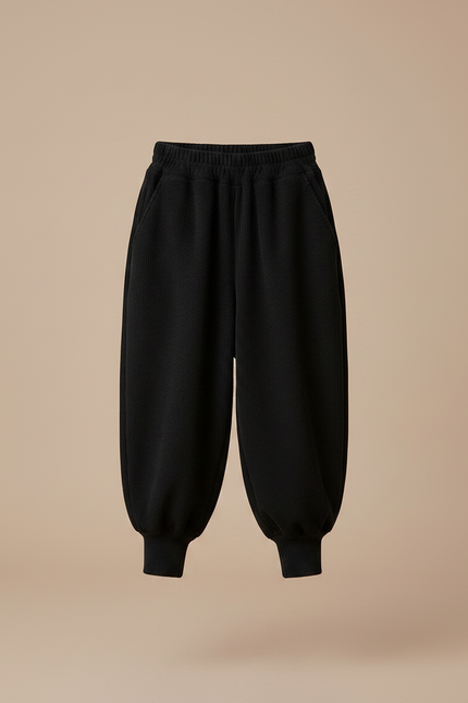 Pantalon Chinois Noir Côtelé Ample Élastique Fille - Cordé - vue 3