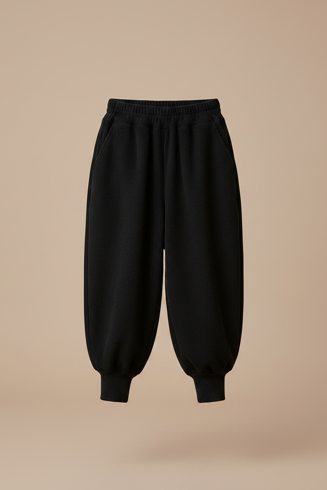 Pantalon Chinois Noir Côtelé Ample Élastique Fille - Cordé - vue 3