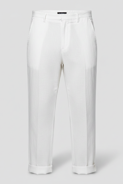 Pantalon Chinois Blanc Lin Élégant Décontracté Homme - vue 2