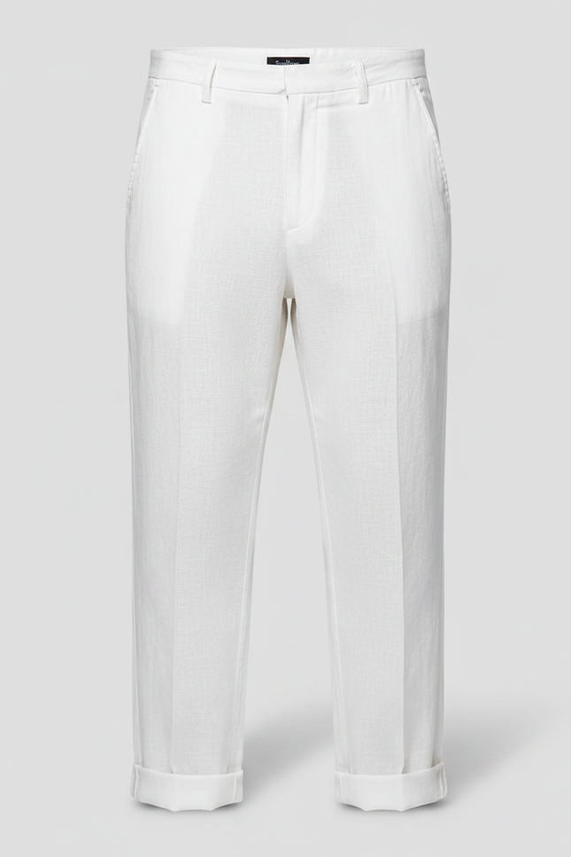 Pantalon Chinois Blanc Lin Élégant Décontracté Homme - vue 2