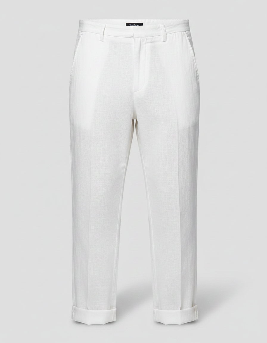 Pantalon Chinois Blanc Lin Élégant Décontracté Homme - vue 2