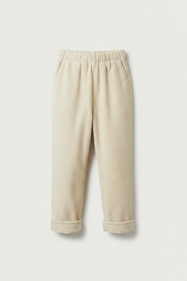 Pantalon Chinois Crème Côtelé Ample Enfant Décontracté - Beige Cordé - vue 3