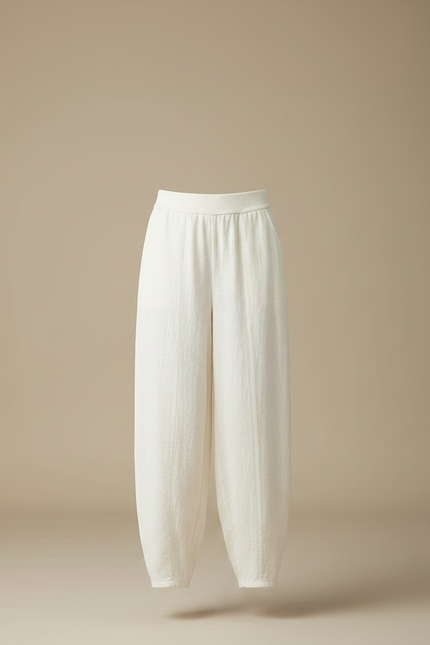 Pantalon Chinois Lin Ample Écru Confortable Décontracté - Beige - vue 3