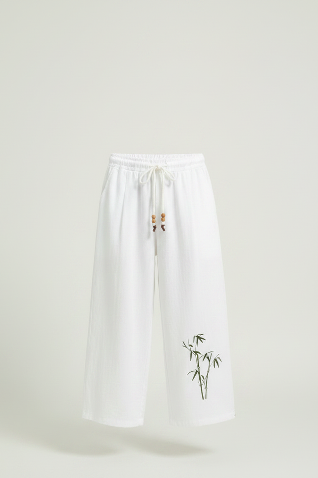 Pantalon Chinois Blanc Ample Bambou Lin Décontracté - vue 3