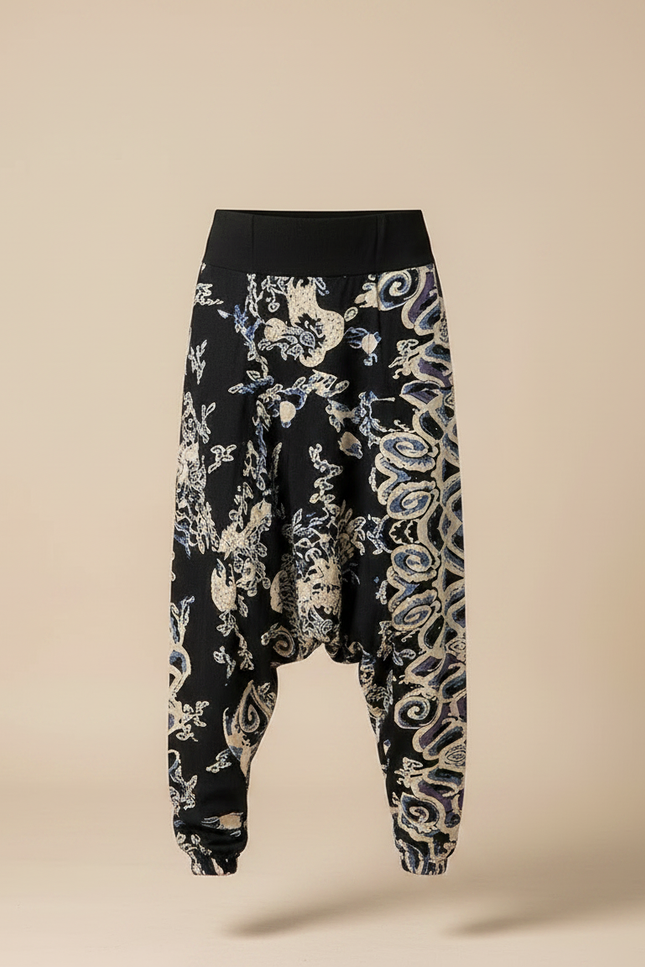 Pantalon Chinois Harem Imprimé Ethnique Fluide Noir Homme - Viscose - vue 3