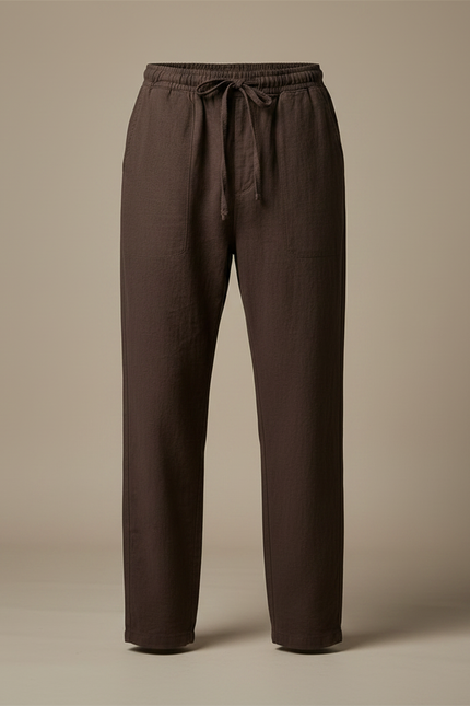 Pantalon Chinois Marron Ample Coton Lin Décontracté - vue 3