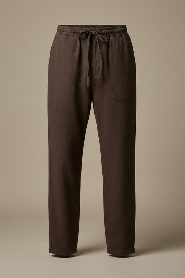 Pantalon Chinois Marron Ample Coton Lin Décontracté - vue 3