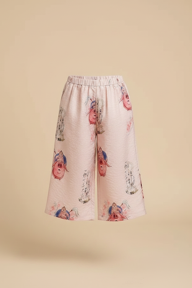 Pantalon Chinois Rose Fluide Ample Motif Fantaisie Fille - Lin - vue 3