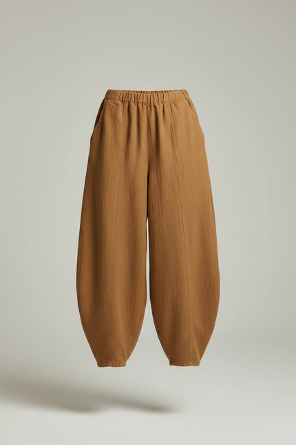 Pantalon Chinois Lin Ample Marron Confortable Élégant - vue 3