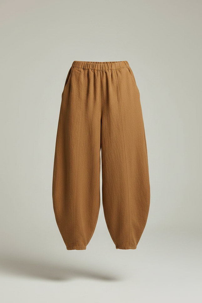 Pantalon Chinois Lin Ample Marron Confortable Élégant - vue 3