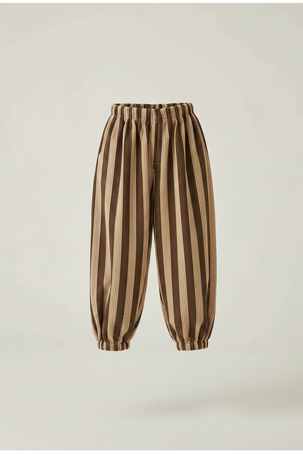 Pantalon Chinois Rayé Marron Ample Cordon Enfants - Cordé - vue 3