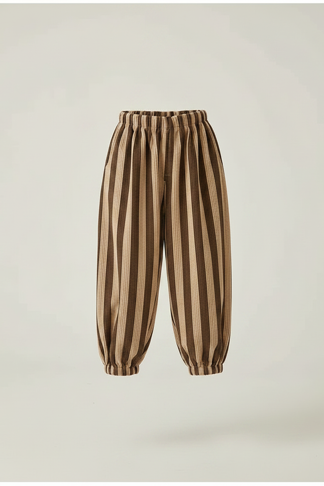 Pantalon Chinois Rayé Marron Ample Cordon Enfants - Cordé - vue 3