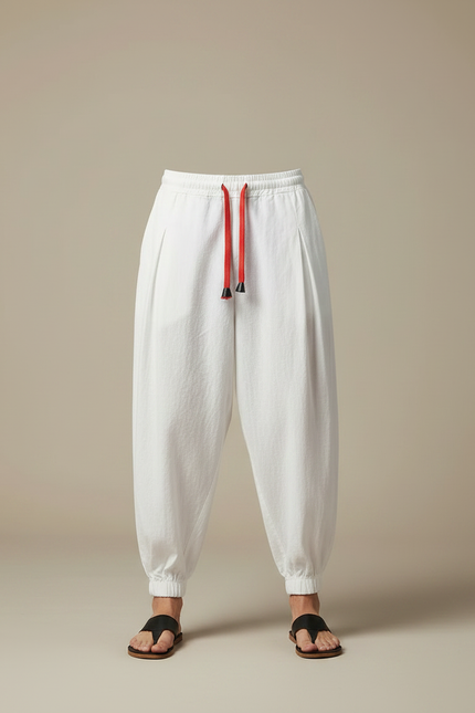 Pantalon Chinois Blanc Harem Lin Cordon Homme - vue 3