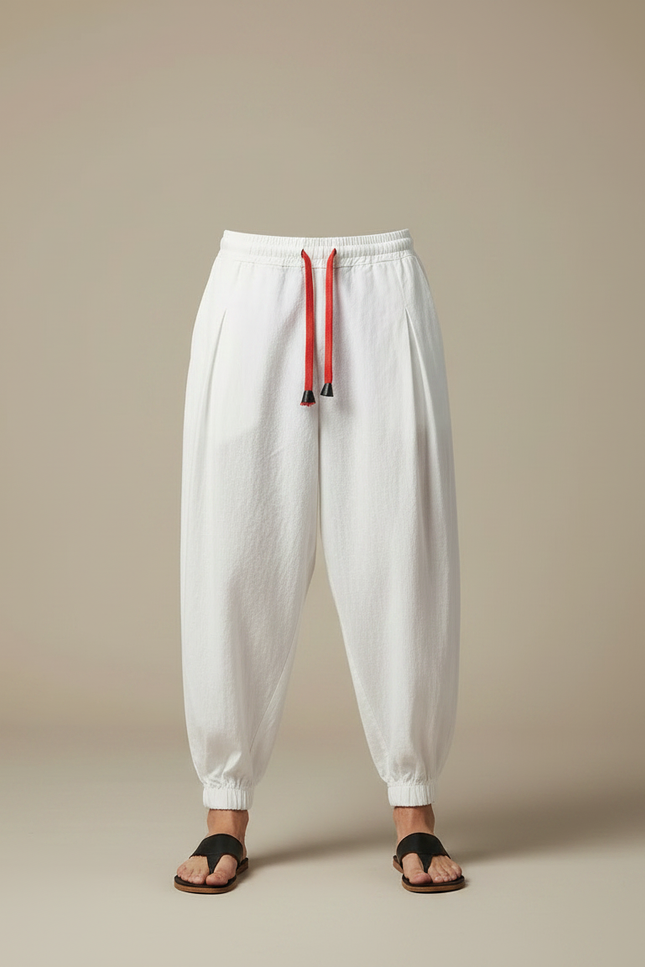 Pantalon Chinois Blanc Harem Lin Cordon Homme - vue 3