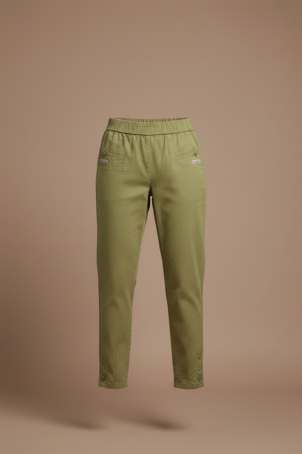 Pantalon Chinois Vert Kaki Taille Haute Décontracté - Gabardine - vue 3