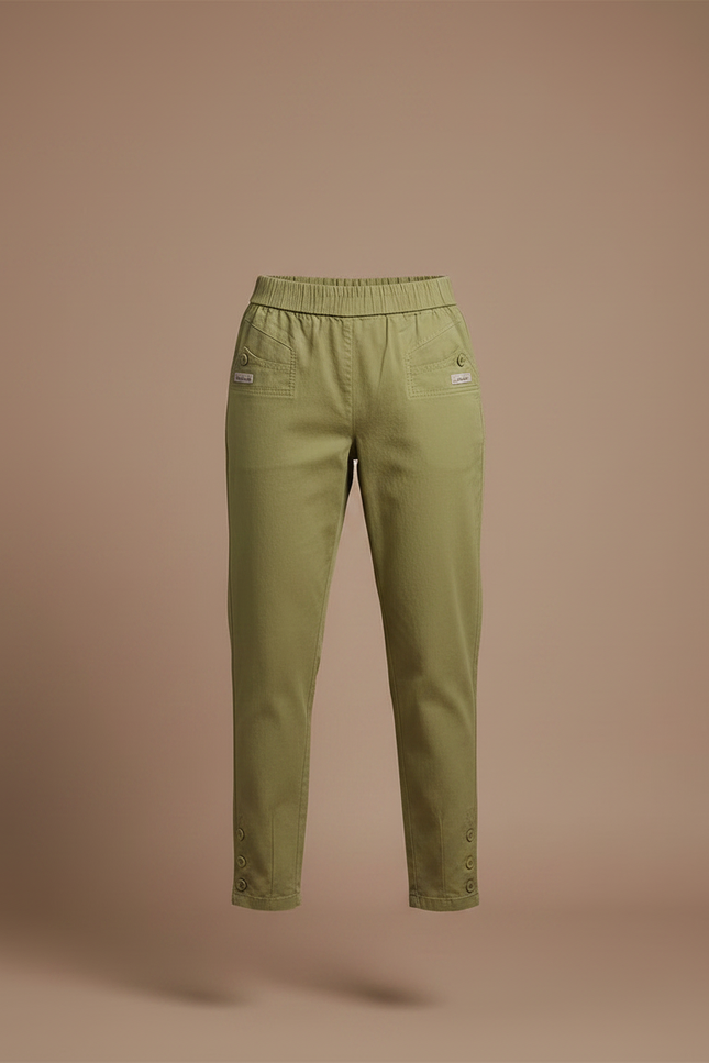 Pantalon Chinois Vert Kaki Taille Haute Décontracté - Gabardine - vue 3