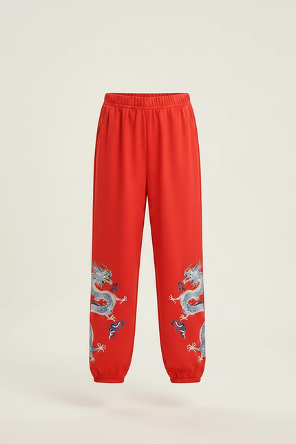 Pantalon Chinois Rouge Ample Dragon Enfant - Polyester - vue 3