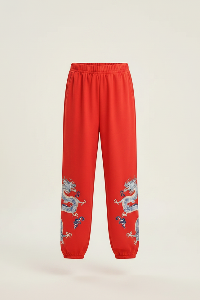 Pantalon Chinois Rouge Ample Dragon Enfant - Polyester - vue 3