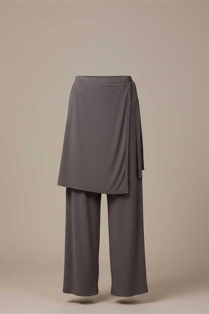 Pantalon Chinois Gris Fluide Ample Moderne Femme - Polyester - vue 3