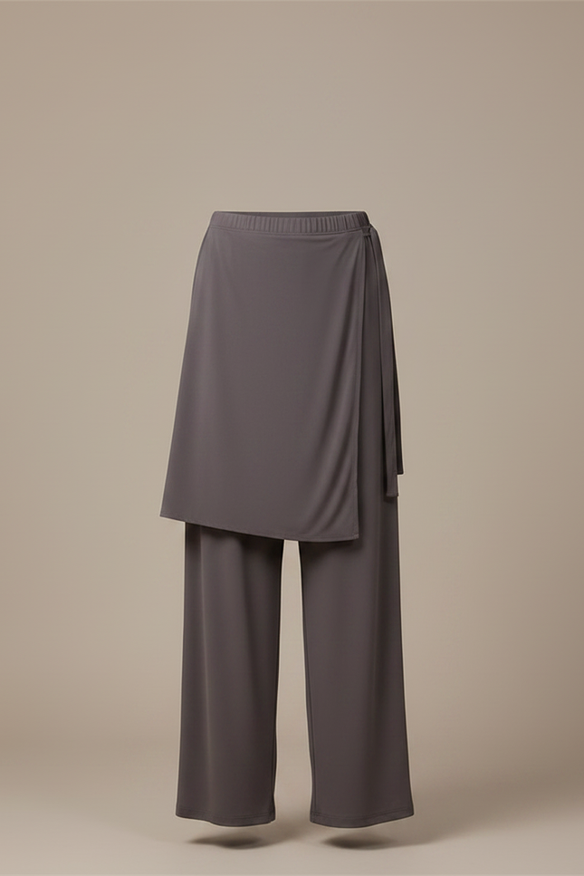 Pantalon Chinois Gris Fluide Ample Moderne Femme - Polyester - vue 3