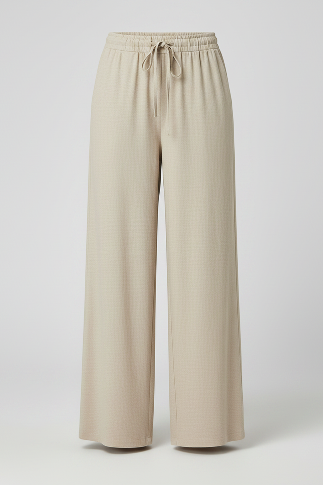Pantalon Chinois Beige Ample Fluide Cordon Décontracté - Lin - vue 3
