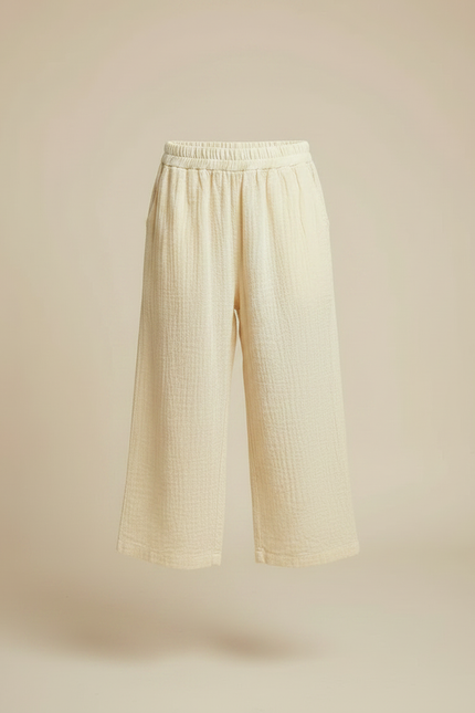 Pantalon Chinois Coton Lin Ample Écru Confortable - Beige - vue 3