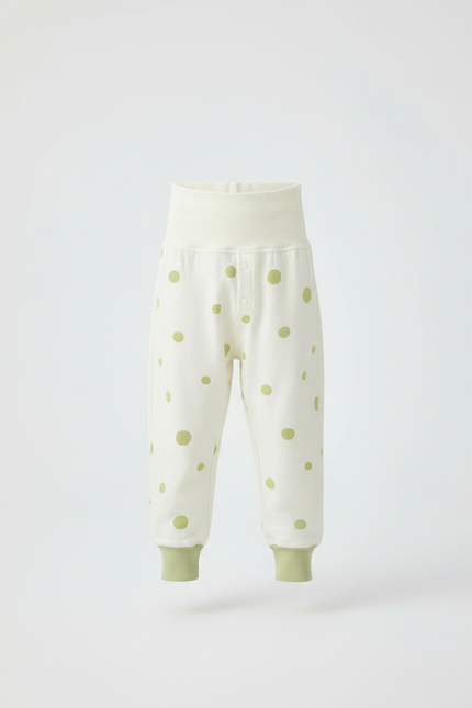 Pantalon Chinois Crème Pois Vert Coton Ample Enfant - Imprimé Molleton - vue 3