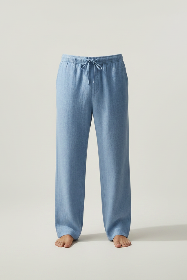 Pantalon Chinois Bleu Lin Ample Cordon Homme - vue 3