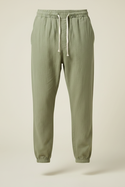Pantalon Chinois Vert Armée Lin Cordon Ample Homme - Kaki - vue 3